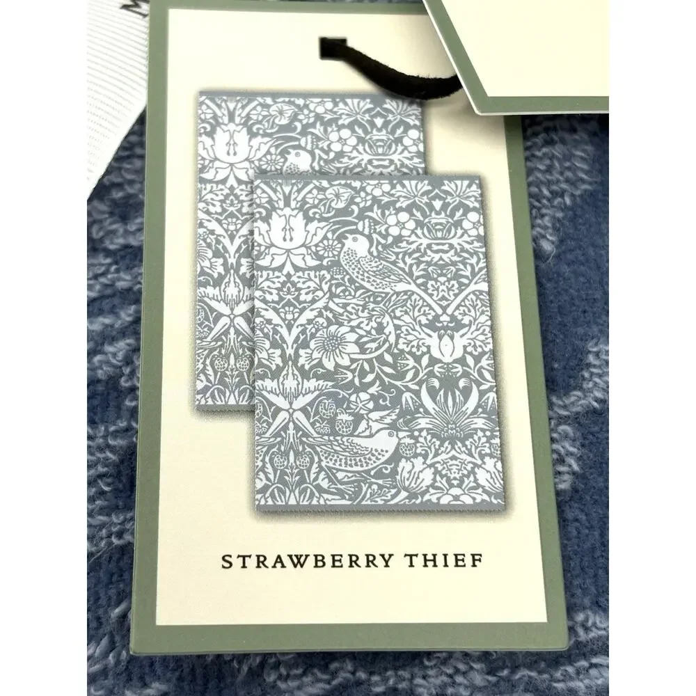 William Morris Co Hand Towels Strawberry Thief Blue Velour NWT Set Of 2